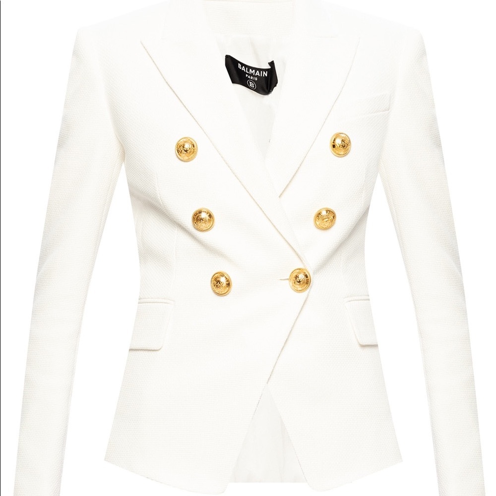 NEW BALMAIN DOUBLE-BREASTED BLAZER SIZE FR 36 US 04 COLOR BLANC GOLD BUTTONS - Picture 3 of 16